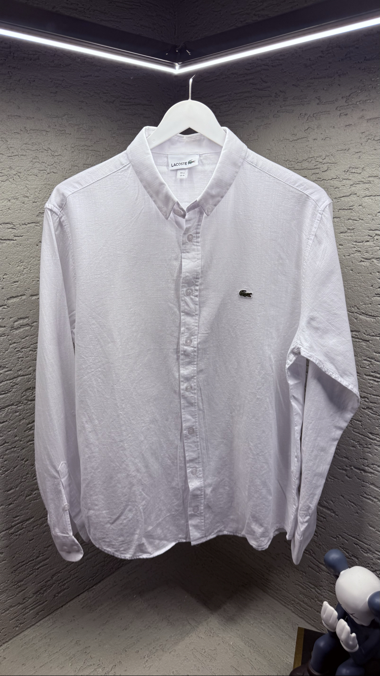 LACOSTE NAKIŞ LOGO KETEN GÖMLEK BEYAZ