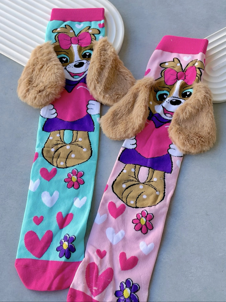 3D KAHVEREN KULAKLI KÖPEK UZUN ÇORAP