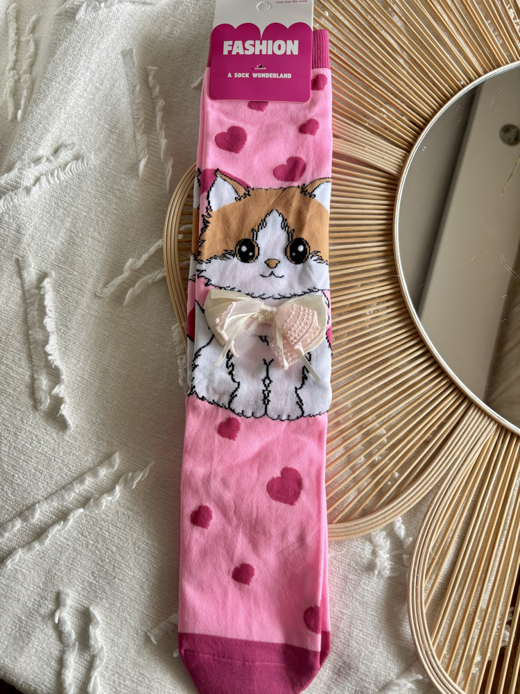 3D FİYONKLU KEDİ UZUN ÇORAP