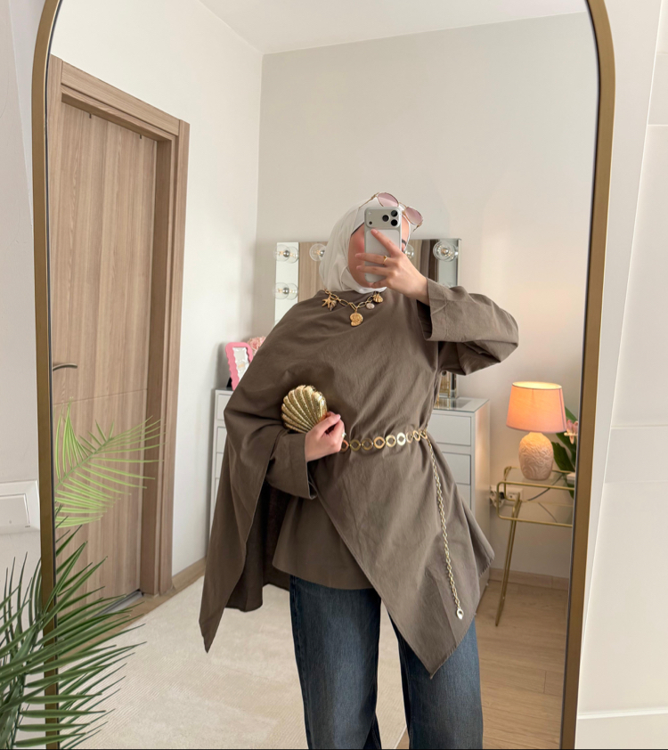 Şal detaylı keten kumaş tunik