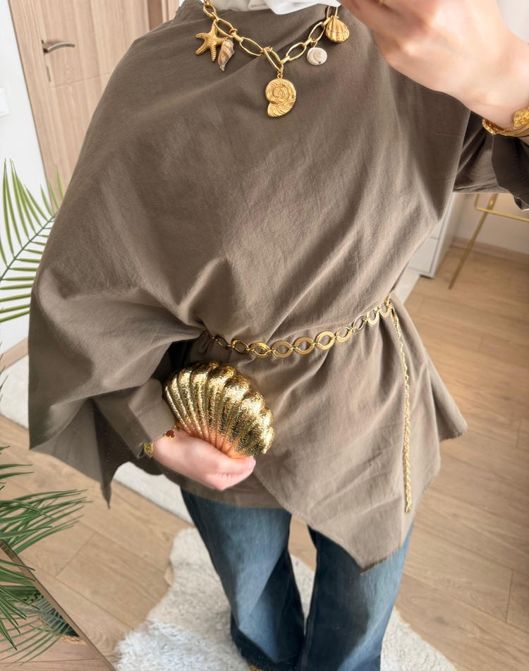 Şal detaylı keten kumaş tunik