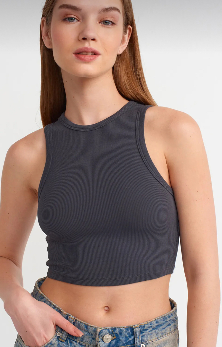 Dilvin dikiş efektli crop top antresit