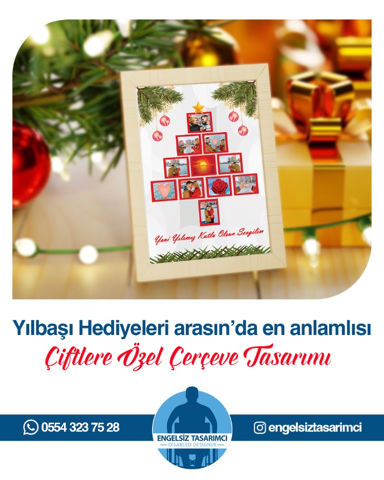 Yılbaşı Çiftlere Özel Çerçeve Tasarımı - Beyaz Çerçeve