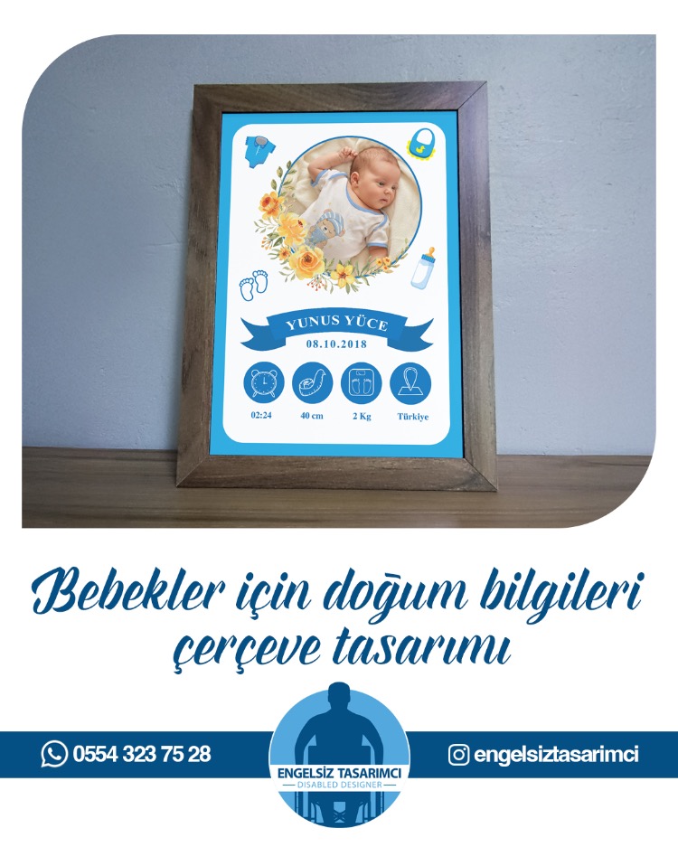 Bebekler İçin Doğum Bilgileri Çerçeve Tasarımı - Erkek Bebek İçin
