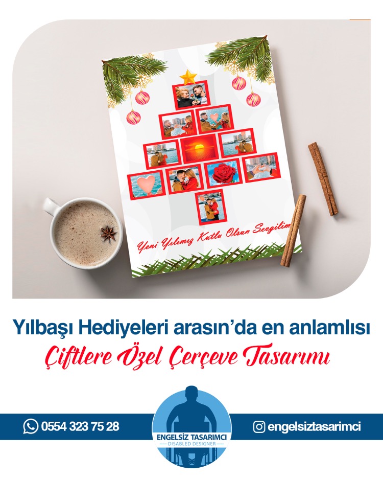 Yılbaşı Çiftlere Özel Çerçeve Tasarımı - Beyaz Çerçeve