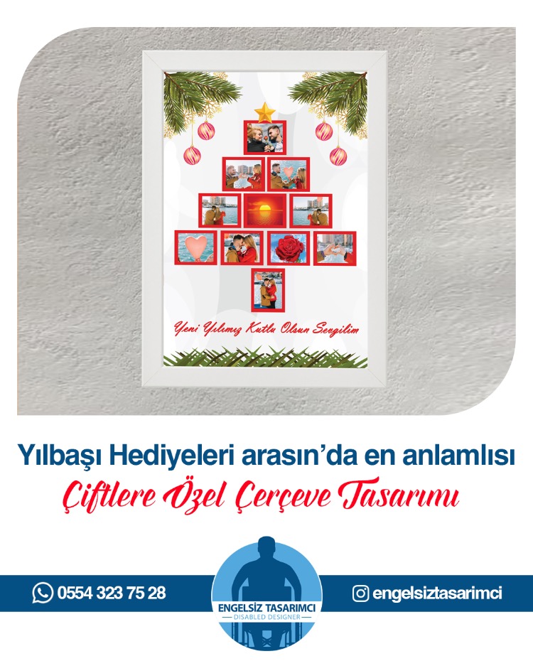 Yılbaşı Çiftlere Özel Çerçeve Tasarımı - Beyaz Çerçeve