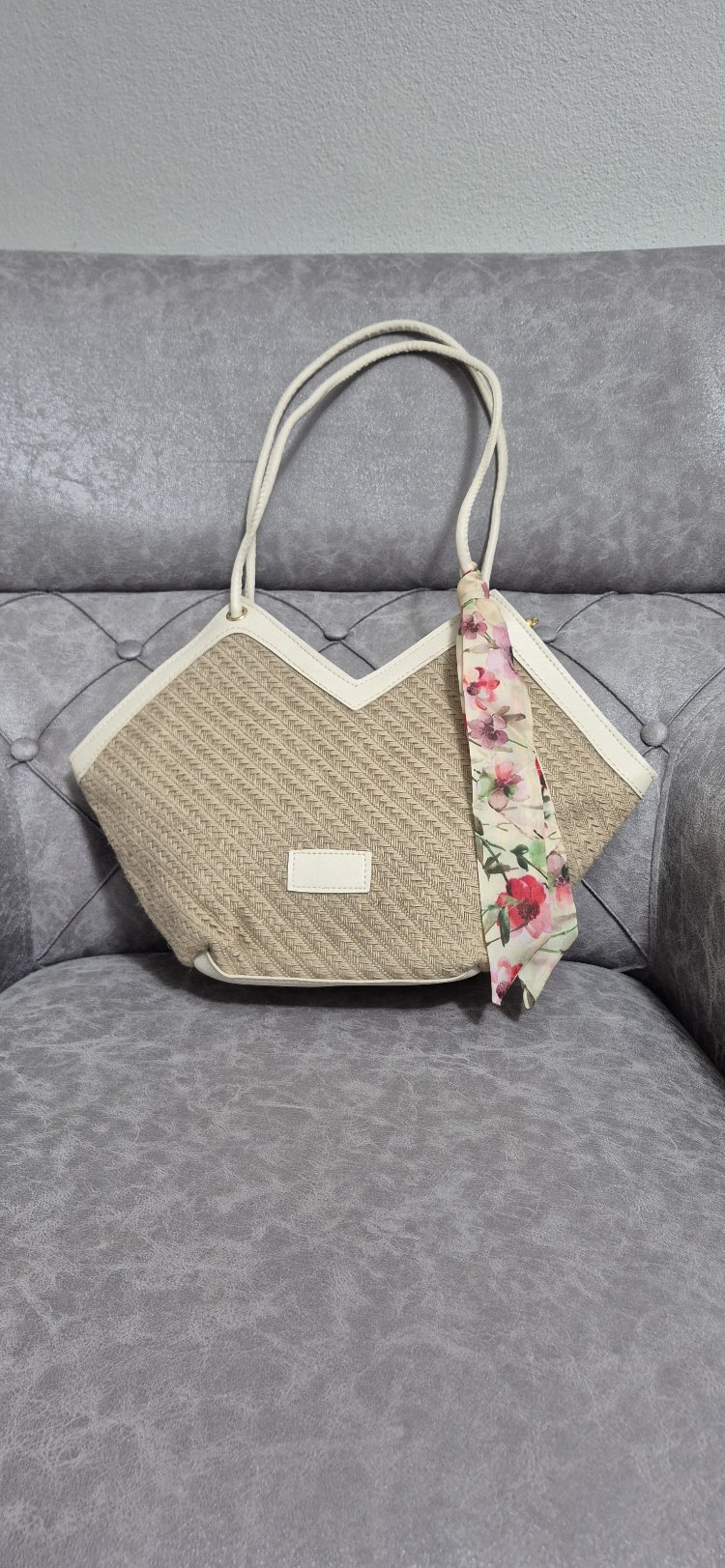 beach bag Krem Hasır desen