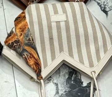 beach bag Krem Vizon çizgi desen