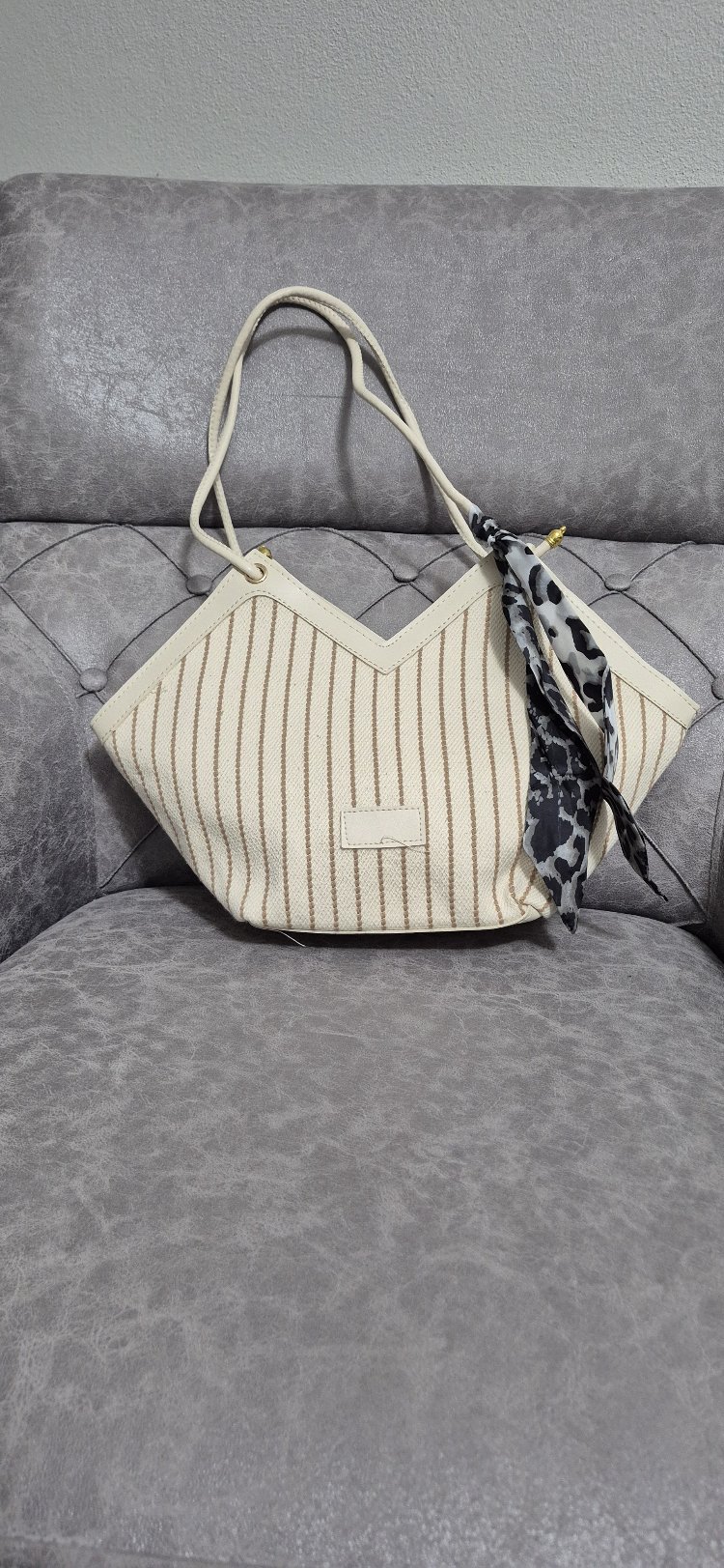 beach bag Krem Kahve çizgi desen