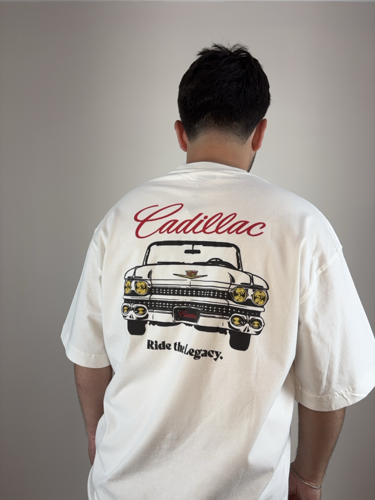 RSP-Beyaz Cadillac Baskılı Tişört 