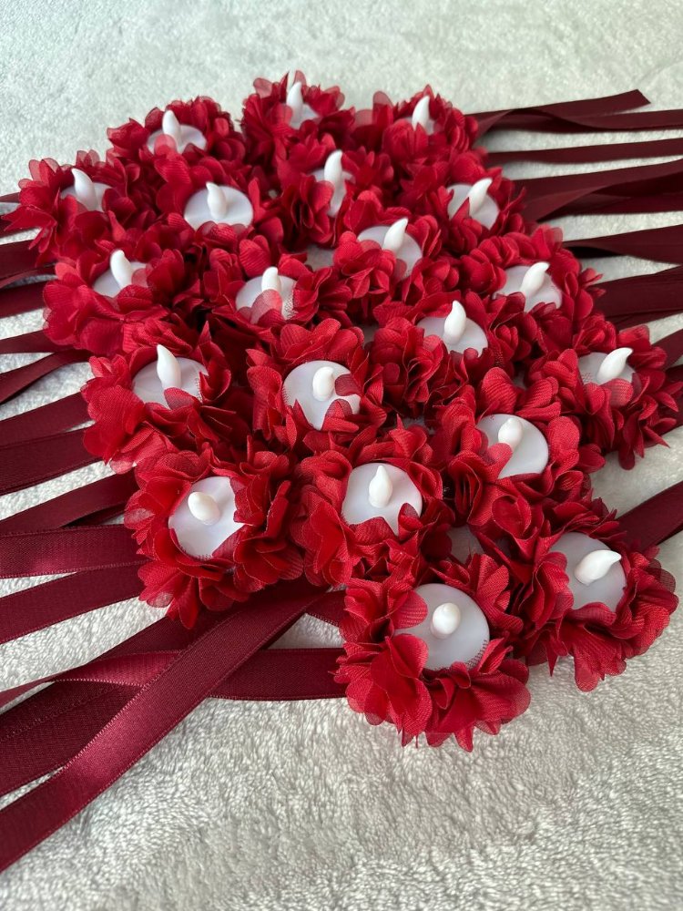 20 Stück personalisierte LED-Handkerzen mit lasergeschnittenen Blumen | EW-292668