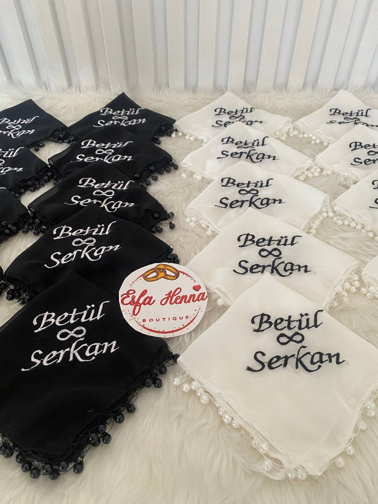 20 Stück personalisierte Halay-Taschentücher mit Perlenbesatz | EW-292695