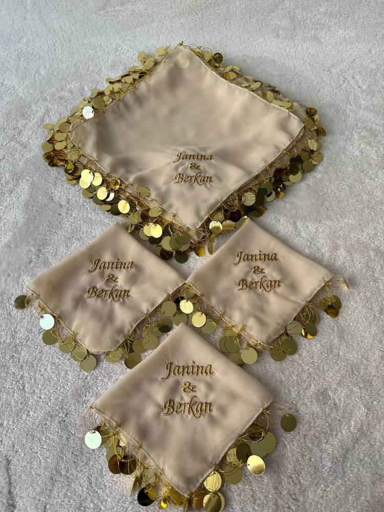 20 Stück personalisierte Halay-Taschentücher aus Chiffonstoff mit Pailletten | EW-292659