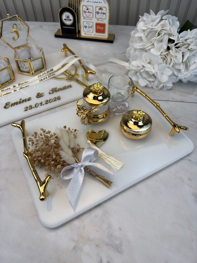 Epoxid-Modell Verlobungs- und Heiratsantrags-Tablett-Set mit Perlen | EW-292962