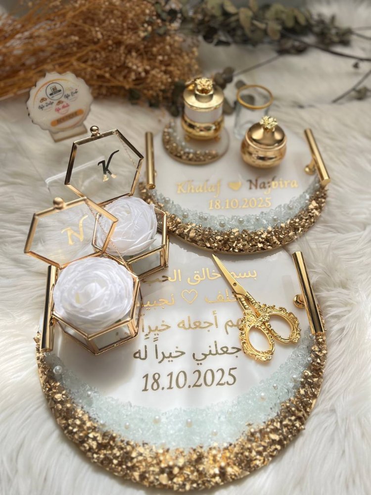 Epoxid-Modell Verlobungs- und Heiratsantrags-Tablett-Set mit Steinoptik | EW-292830