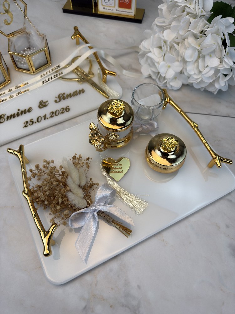Epoxid-Modell Verlobungs- und Heiratsantrags-Tablett-Set mit Perlen | EW-292962