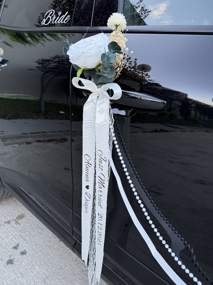 4 personalisierte Auto-Türdekorationen mit Blumen und Schleifen | EW-292968