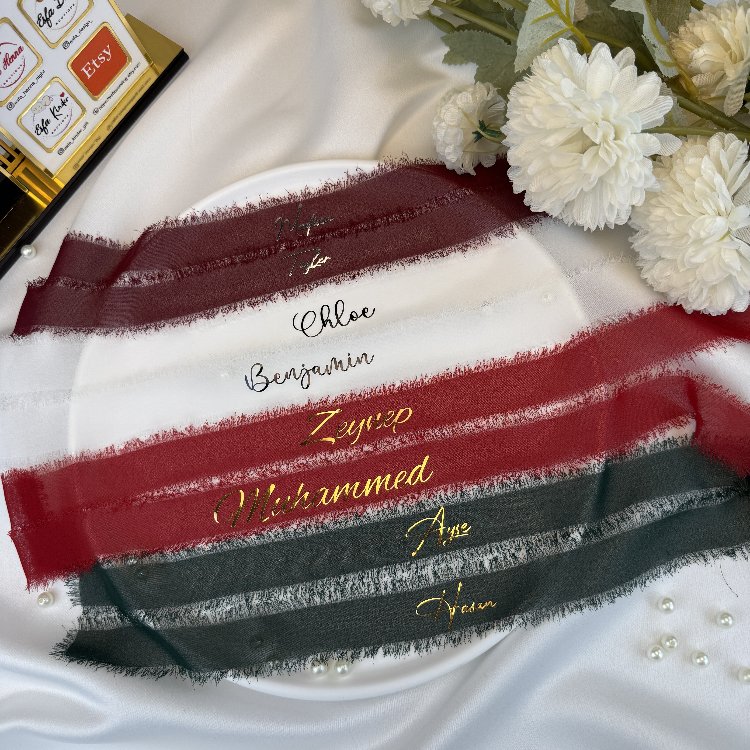 Personalisierte Satin-Seiden-Schleife für Verlobung/Hochzeit, 1 mt | EW-292969