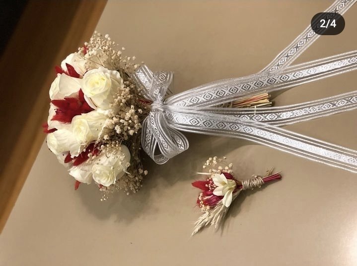 Personalisierter Brautstrauß+Ansteckblume+Brautkrone | EW-292902