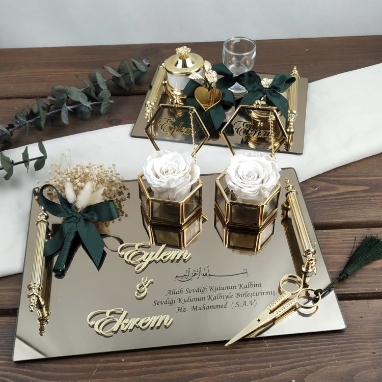 Spiegelmodell Verlobungs- und Versprechenstablett-Set | EW-292754