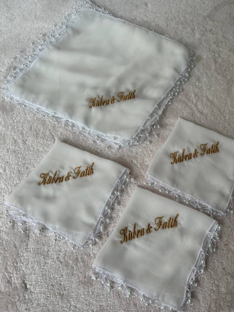 20 Stück personalisierte Halay-Taschentücher aus Chiffonstoff mit Pailletten | EW-292928