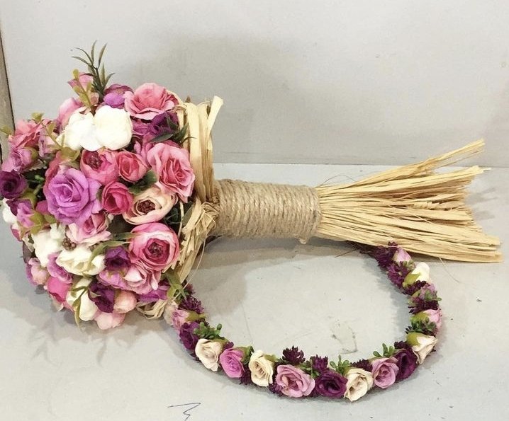 Personalisierter Brautstrauß+Brautkrone+Ansteckblume | EW-292891