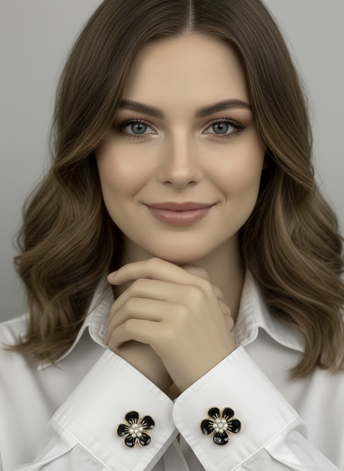 SİYAH ÇİÇEKLİ KOL DÜĞMELERİ