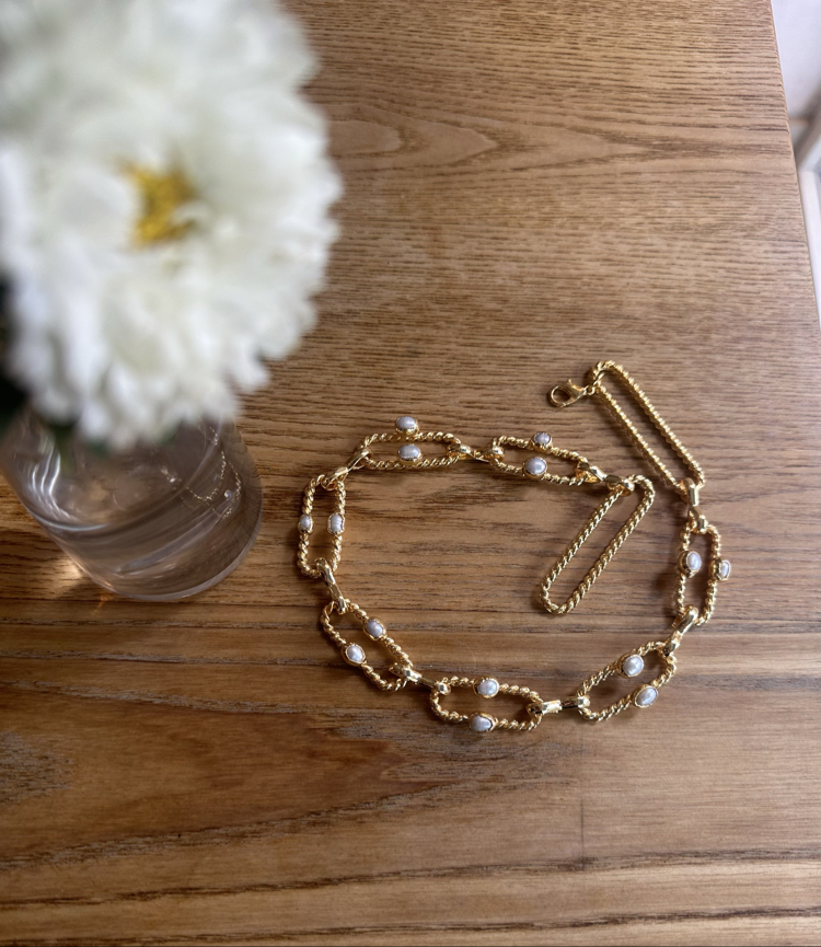 İNCİ DETAY GOLD KOLYE