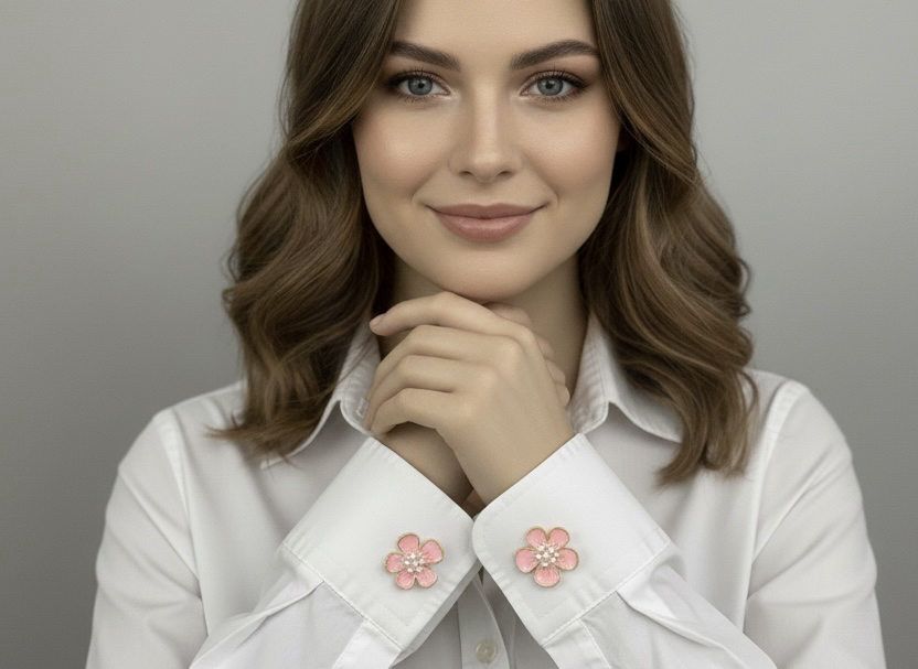 PEMBE ÇİÇEKLİ KOL DÜĞMELERİ