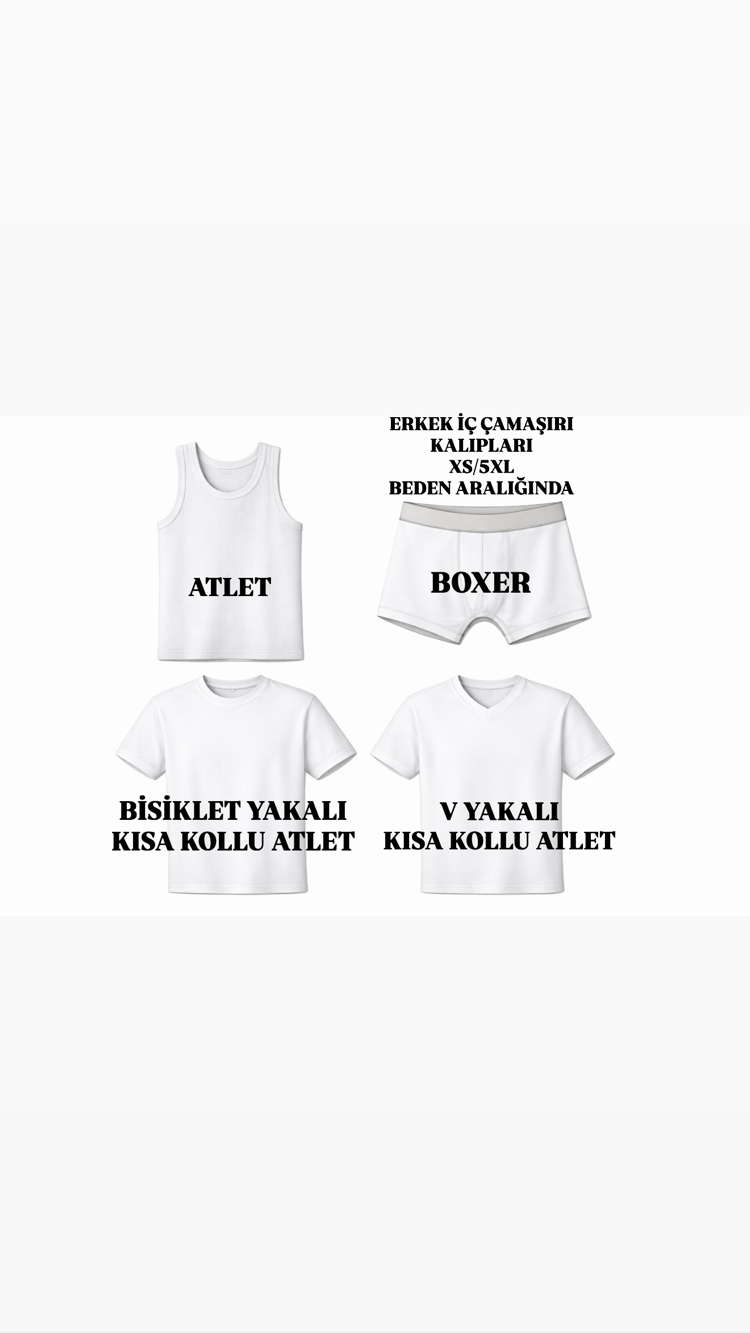 ERKEK İÇ ÇAMAŞIR KALIPLARI XS/5XL