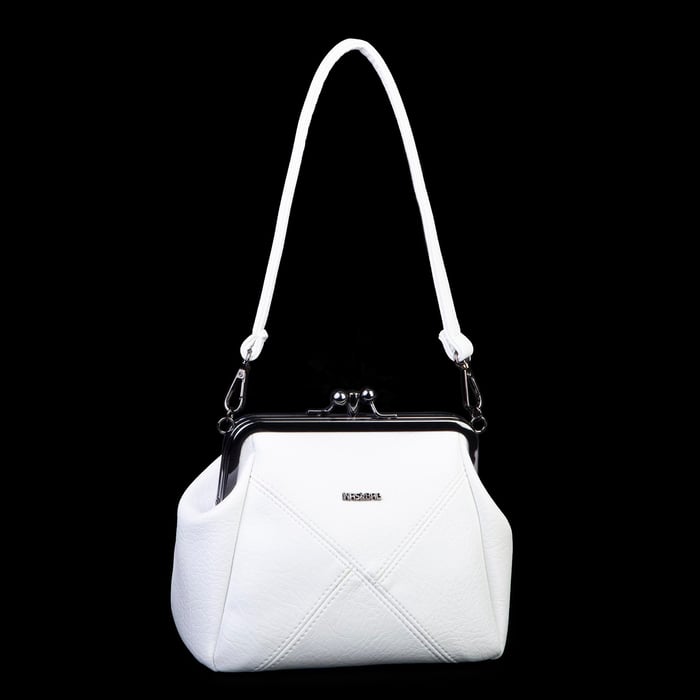 Nas Bag Mini Vintage Burslu Klipsli Kadın Omuz ve Çapraz Çanta Beyaz Victoria ( 20x17 cm)
