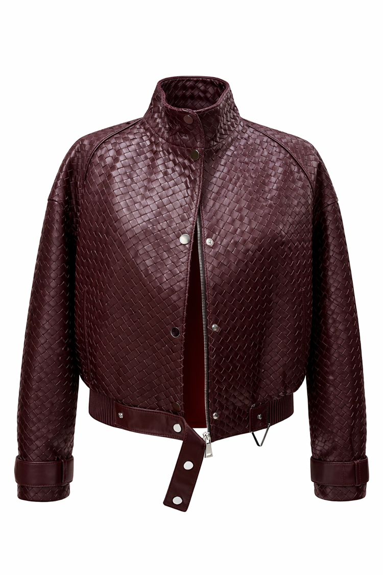 Hand-Knitted Leather Bomber