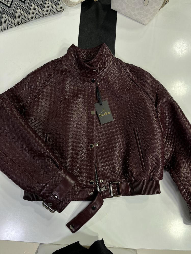Hand-Knitted Leather Bomber