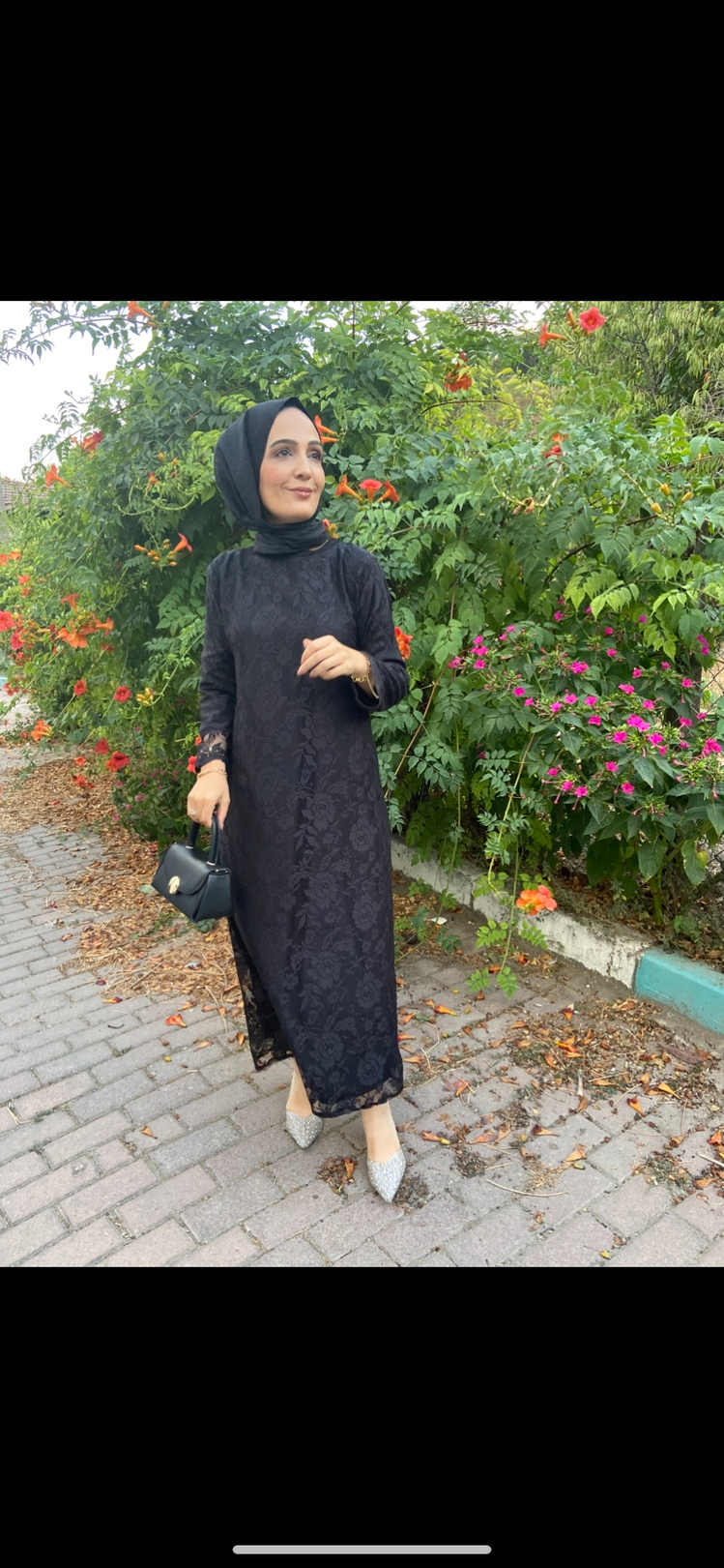 Dantel elbise siyah
