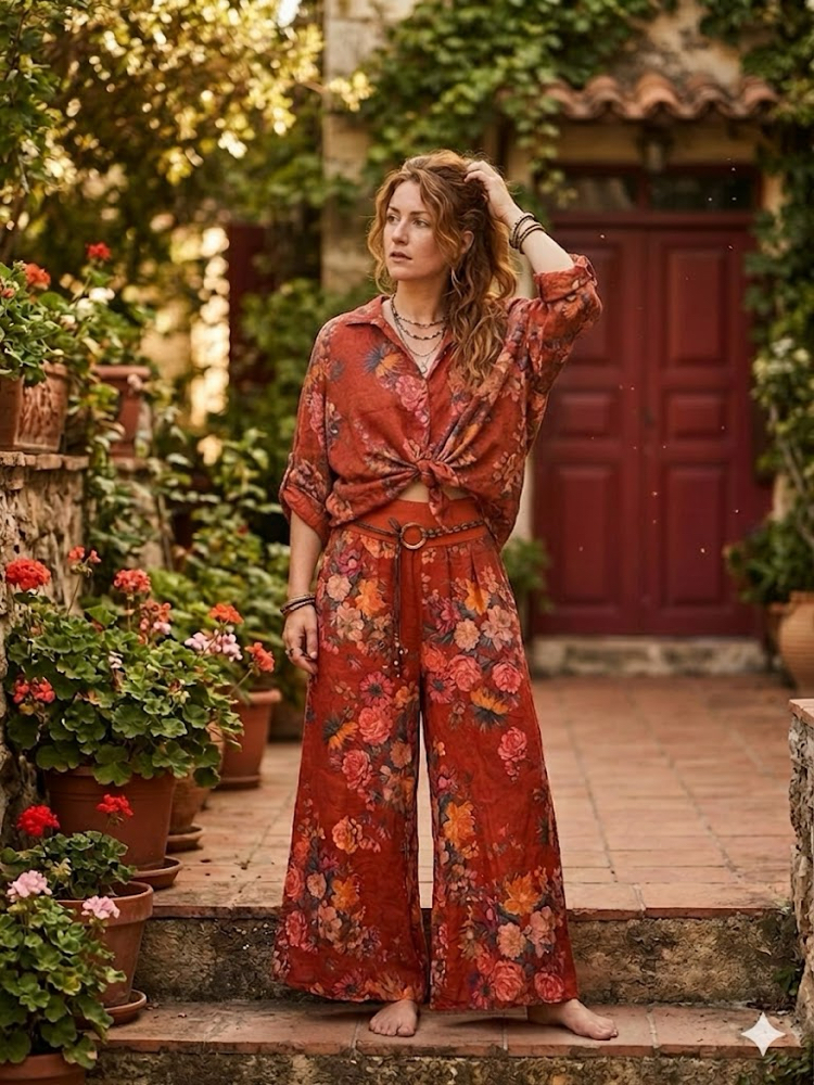 Desenli keten pantalon