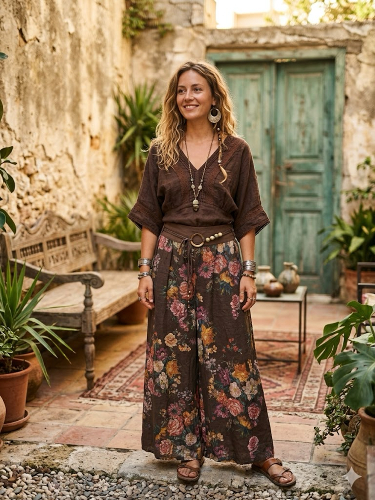 Desenli keten pantalon