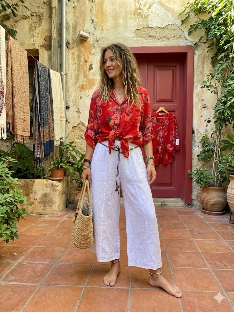 Beyaz keten pantalon