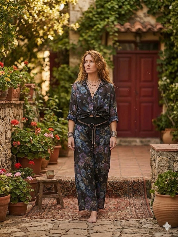 Desenli keten pantalon