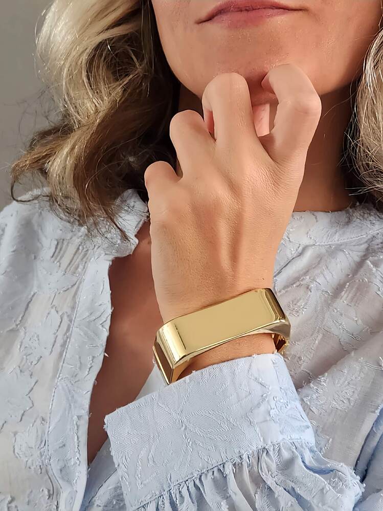 Dikdörtgen Köşeli Gold Molted Kelepçe Çelik Bileklik - 1485