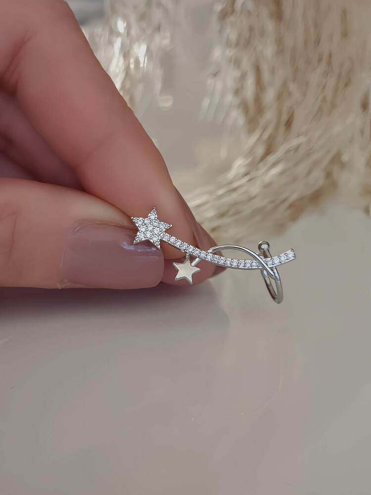 Yıldız Model Zirkon Taşlı Model Gümüş Renkli Kıkırdak Küpe Earcuff - 1329