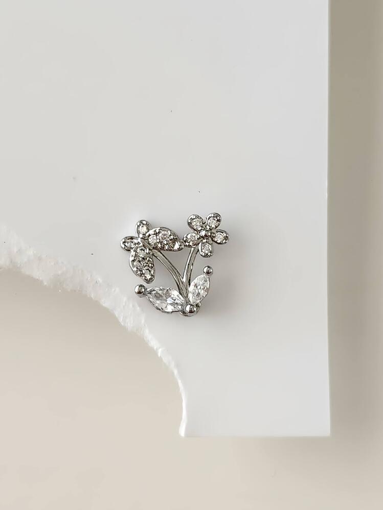 Kelebek Çiçek Model Kıkırdak Piercing Tragus Helix Gümüş Renk Küpe - 1574