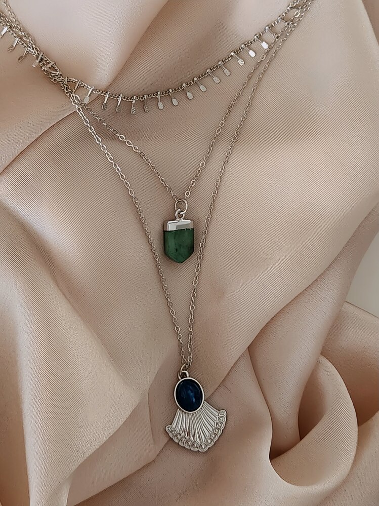 Üçlü Arpa Çiçek Model Silver Gümüş Renk Kolye - 1704