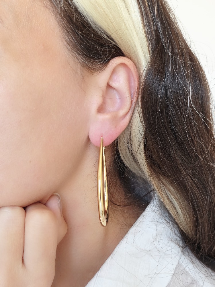 Damla Model Halka Gold Renk Çelik Küpe 6cm- 1773