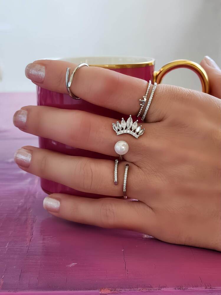 Taç Model Minimalist Taşlı Model Ayarlanabilir Silver Renk Çelik Yüzük - 1448
