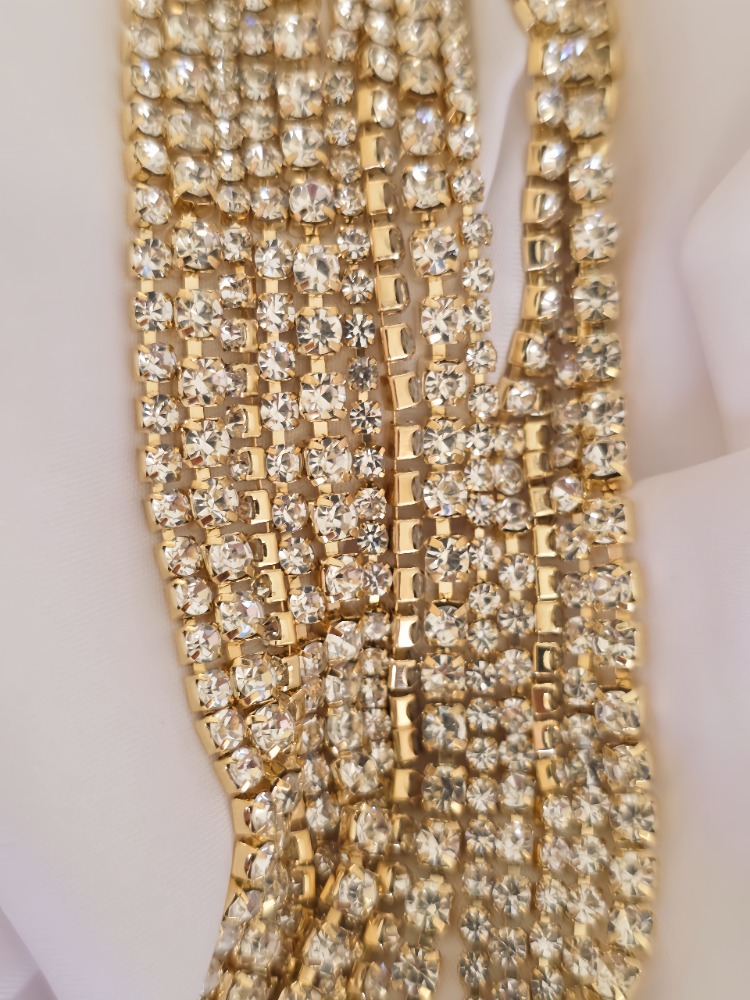 Çoklu Döküm Su Yolu Rhinestone Gold Renk Kristal Bileklik - 1828