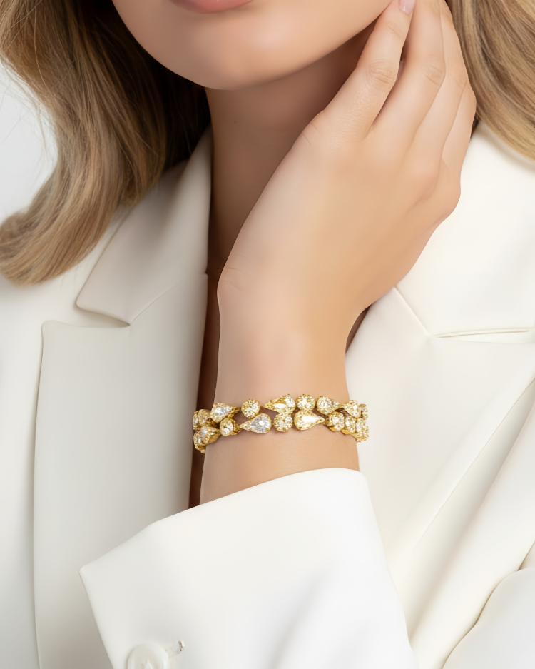 Geometrik Damla Çiçek Model Gold Renk Bileklik -1803
