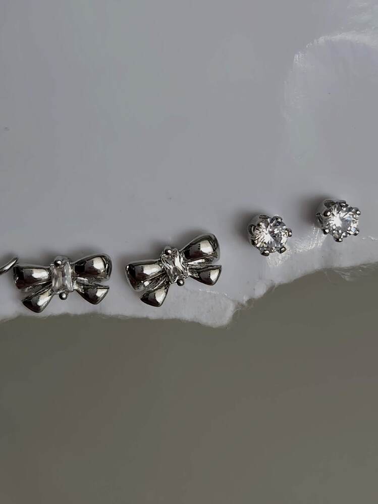 6'lı Kuğu Fiyonk Model Minima Gümüş Silver Renkli Küpe Seti- 1551