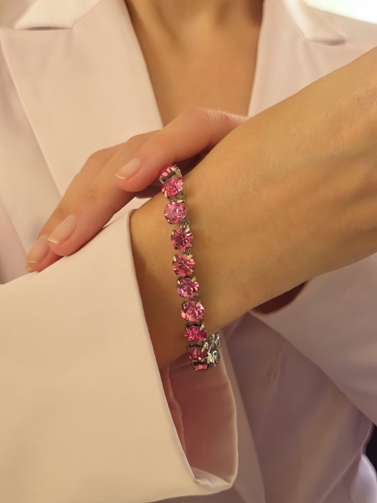 Kristal Cam Taş Alice Su Yolu Model Pembe Bileklik - 1831