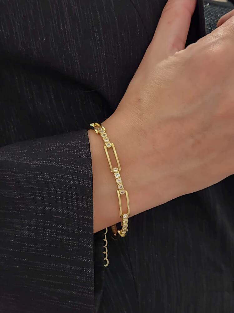 Dikdörtgen Model Elmas Görünümlü Gold Çelik Bileklik - 1498