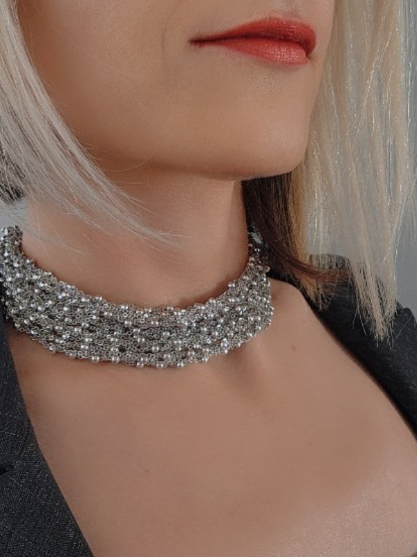 Top Zincir Modüler Örme Çelik Zincir Uzun Konsept Silver Renk Kolye - 1077